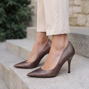 Kate Spade New York Glitter Pointed Toe PumpsBronze Metallic Stiletto Heels 8B